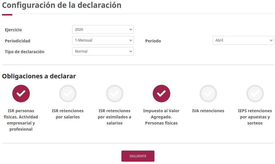 Configuración de declaración